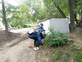 Бойцы экологического отряда помогают убирать мусор в Ленинском районе Барнаула