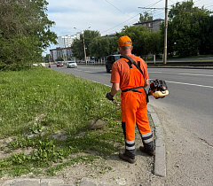 Дорожная служба Барнаула проводит работы по санитарной очистке и по скашиванию травы вдоль обочин дорог 